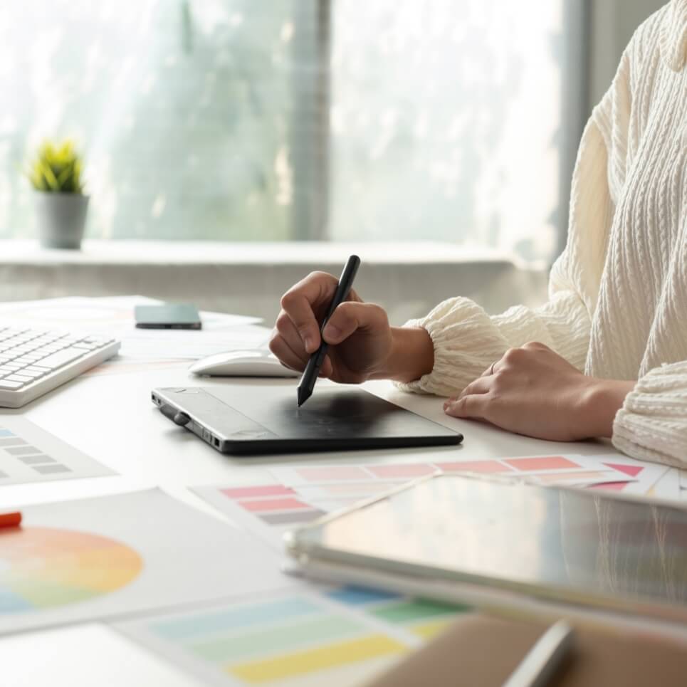 Image showing a close up of a graphic designer working